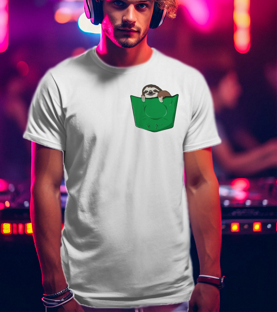 Cute Sloths Pocket With Adorable Sloth Peeking From Green Pocket T-Shirt
