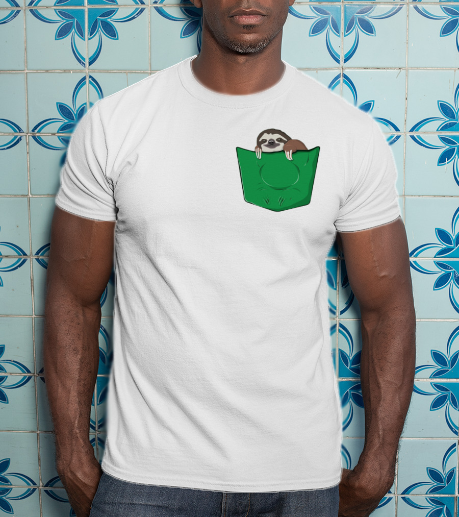 Cute Sloths Pocket With Adorable Sloth Peeking From Green Pocket T-Shirt