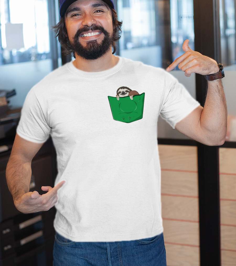 Cute Sloths Pocket With Adorable Sloth Peeking From Green Pocket T-Shirt
