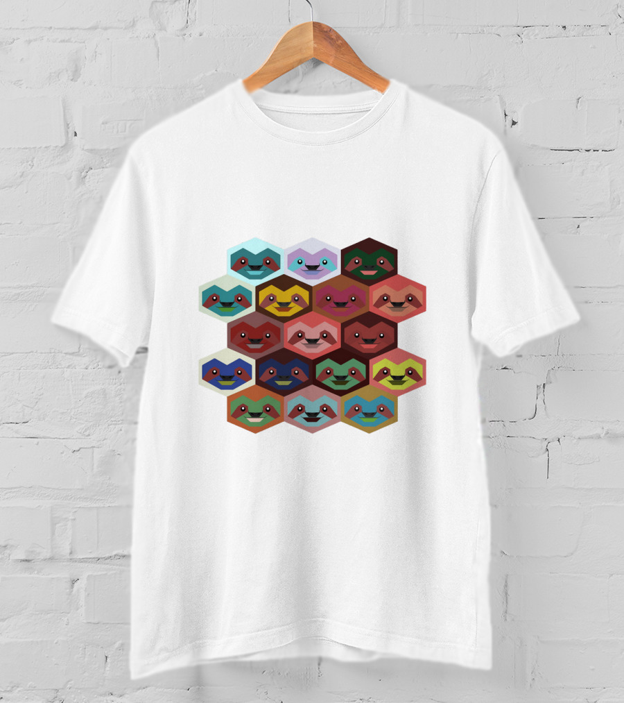 Colorful Hexagon Faces Of Sloths T-Shirt