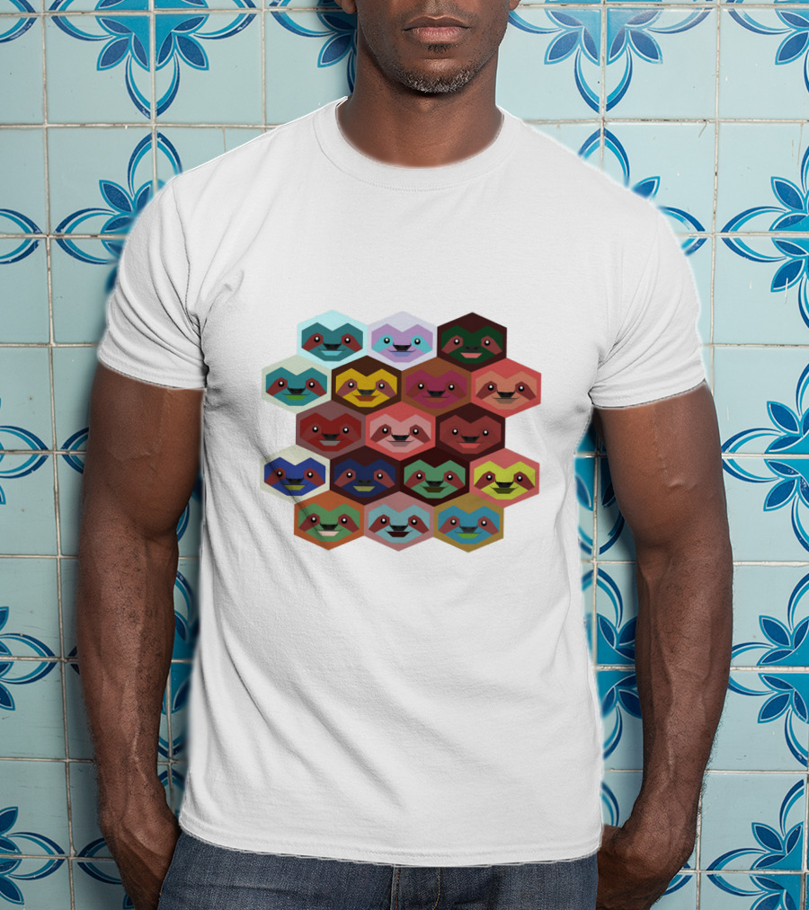 Colorful Hexagon Faces Of Sloths T-Shirt
