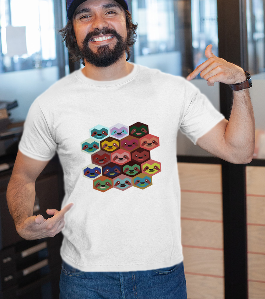 Colorful Hexagon Faces Of Sloths T-Shirt