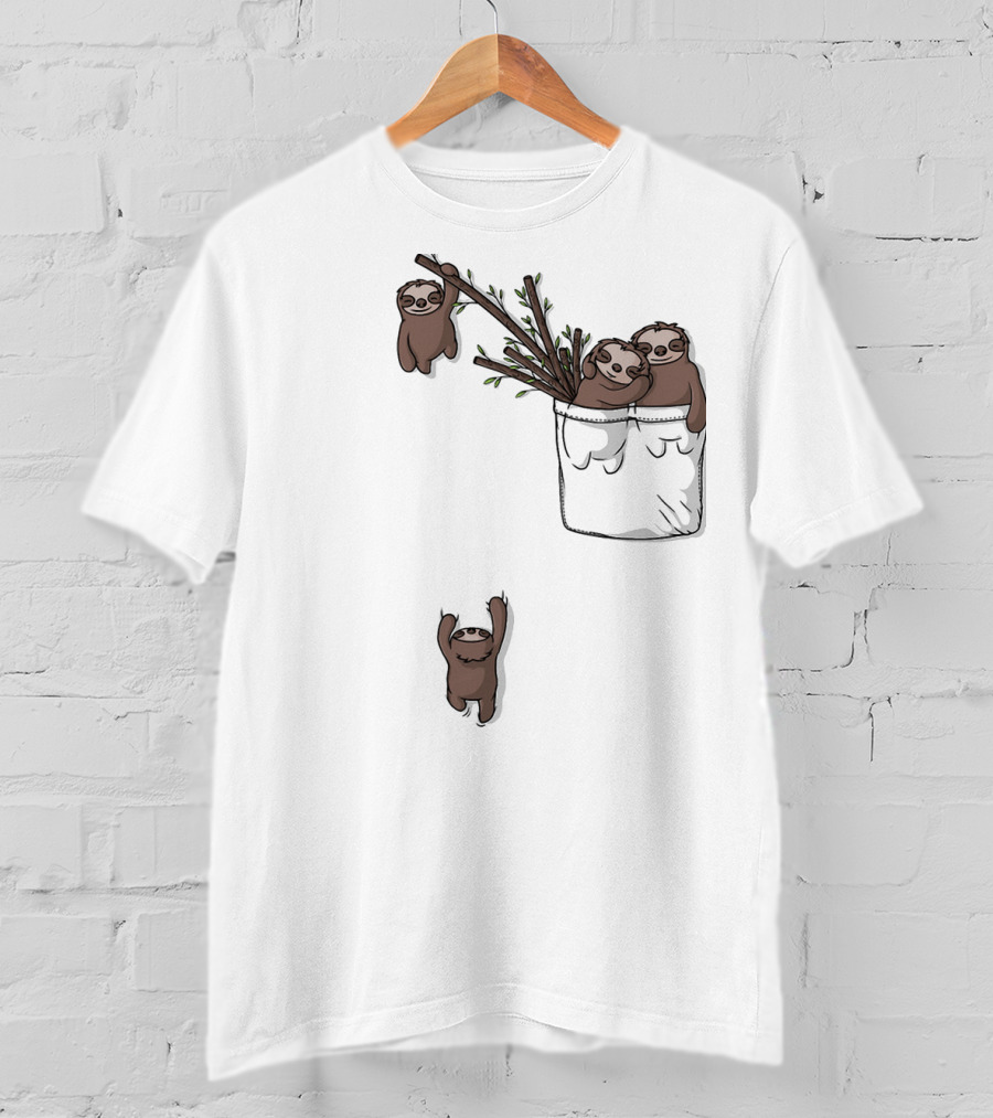 Pocket Sloth Family Hanging On Branches T-Shirt
