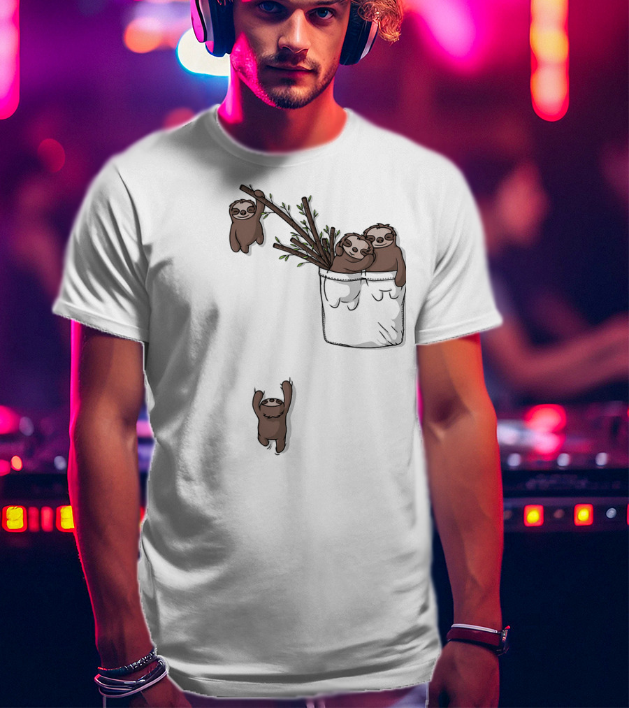 Pocket Sloth Family Hanging On Branches T-Shirt