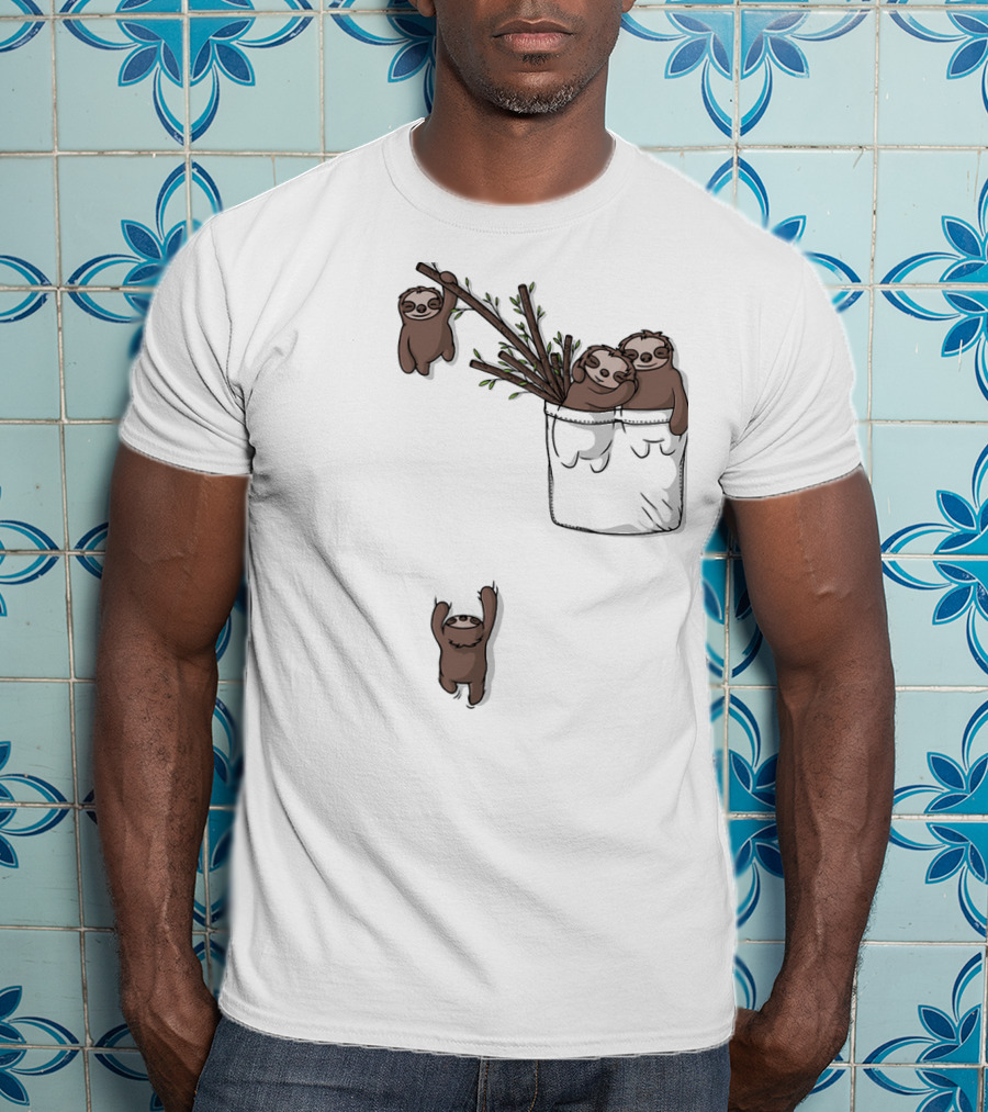 Pocket Sloth Family Hanging On Branches T-Shirt