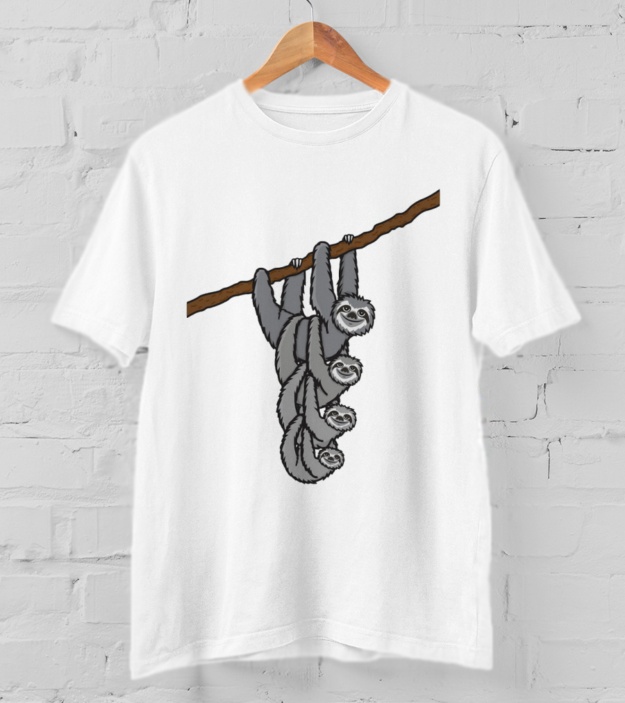 Triple Sloths Hanging Together On Branch: Sloth Family T-Shirt