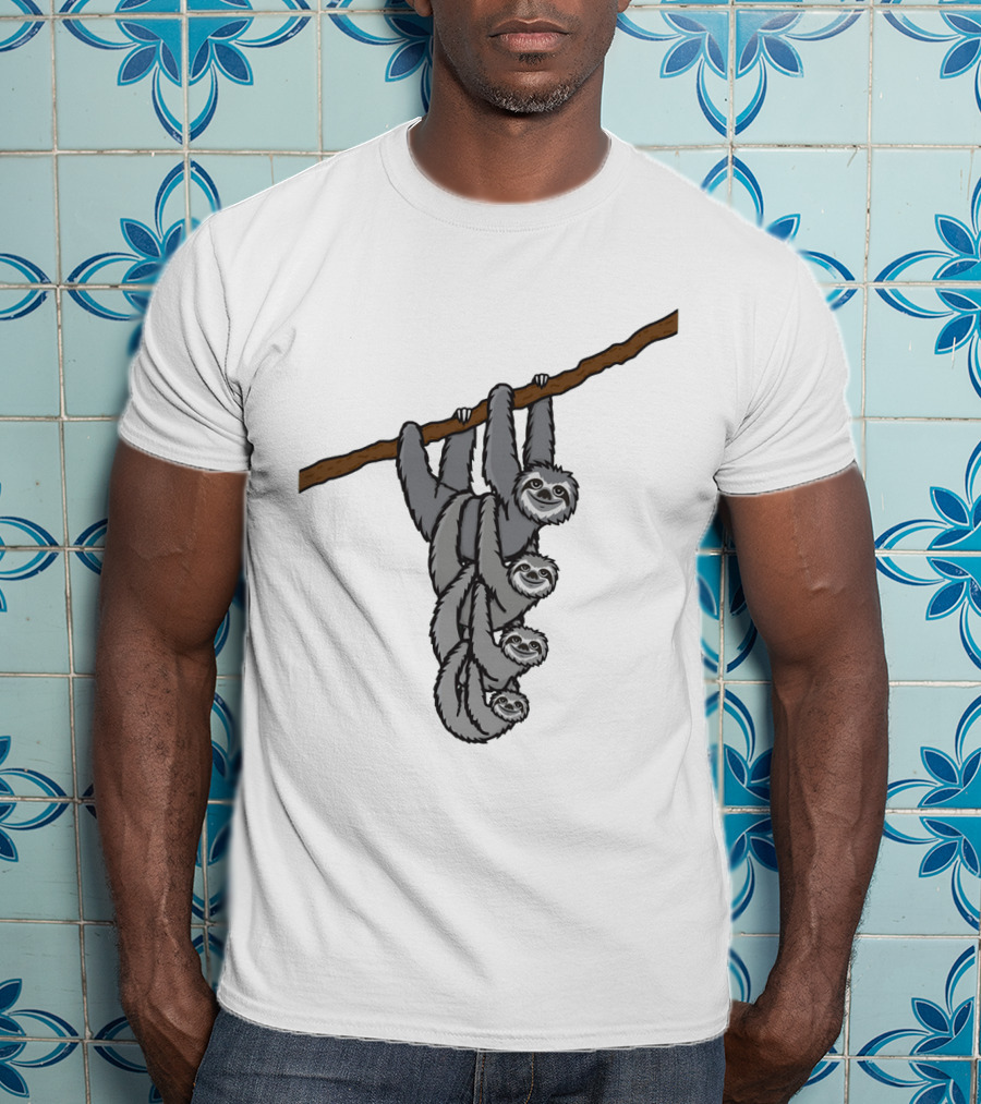 Triple Sloths Hanging Together On Branch: Sloth Family T-Shirt