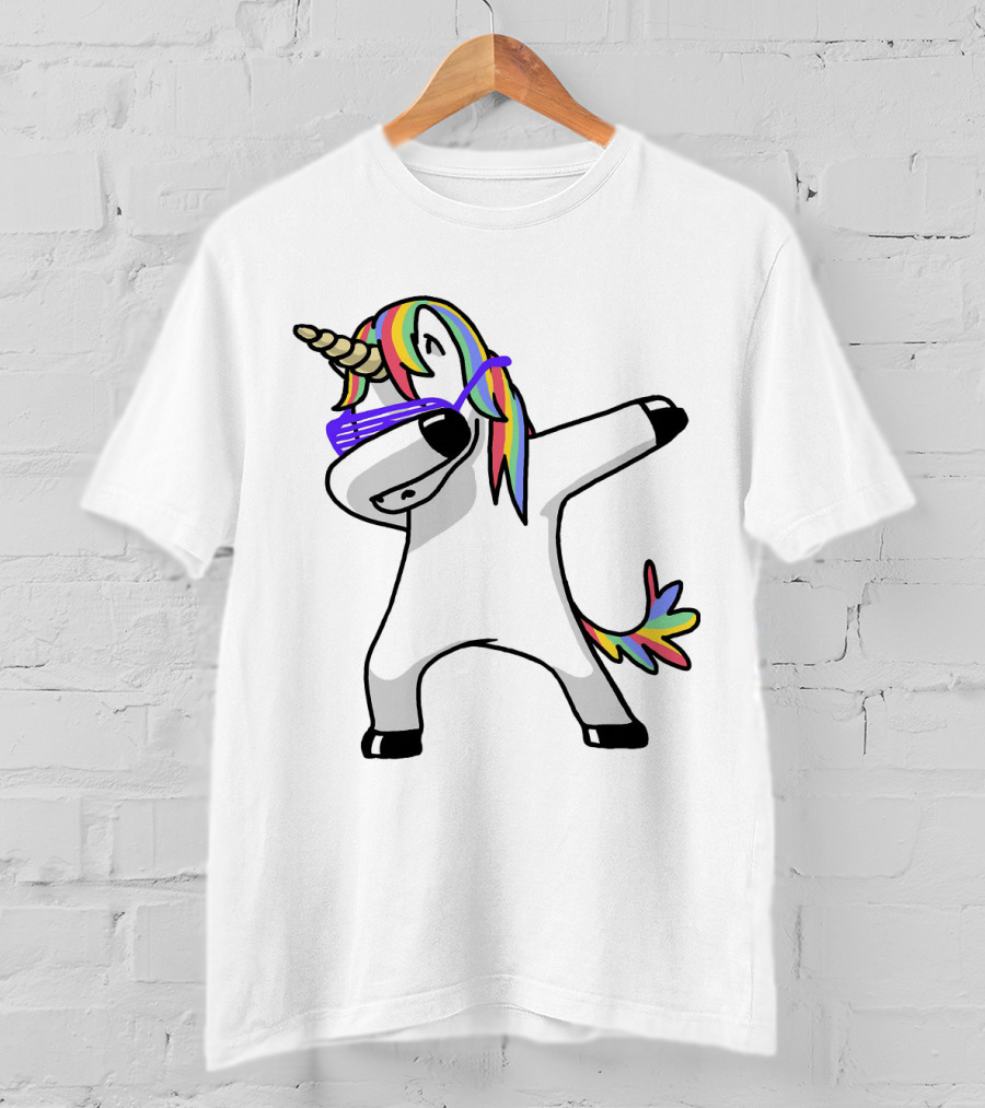 Colorful Rainbow Mane Unicorn In Dabbing Pose With Sunglasses T-Shirt