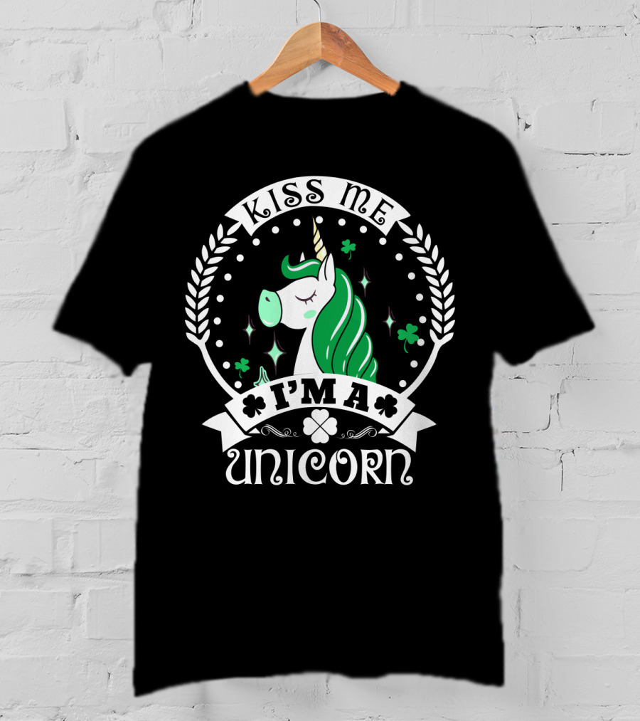 Kiss Me I'm A Unicorn St Patrick's Lucky Shamrock T-Shirt