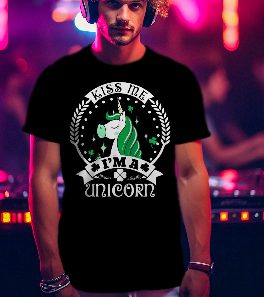 Kiss Me I'm A Unicorn St Patrick's Lucky Shamrock T-Shirt