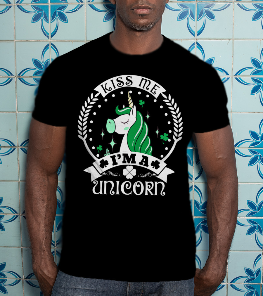 Kiss Me I'm A Unicorn St Patrick's Lucky Shamrock T-Shirt