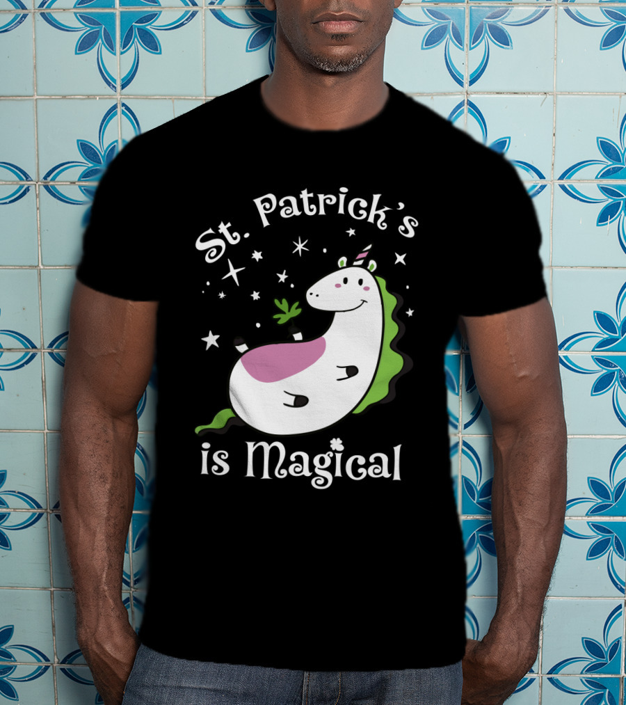 St. Patrick's Is Magical Shamrock Unicorn With Stars And Green Mane T-Shirt