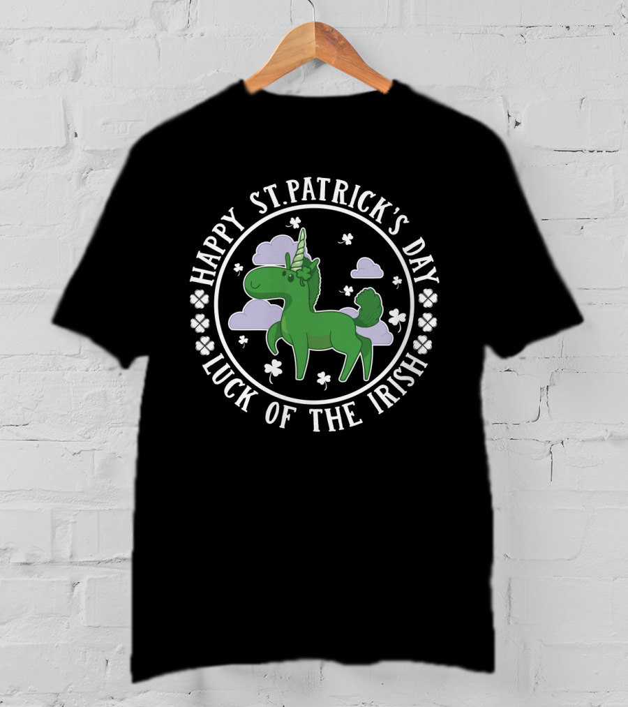Happy St. Patrick's Day Luck Of The Irish Green Unicorn Clover Clouds T-Shirt