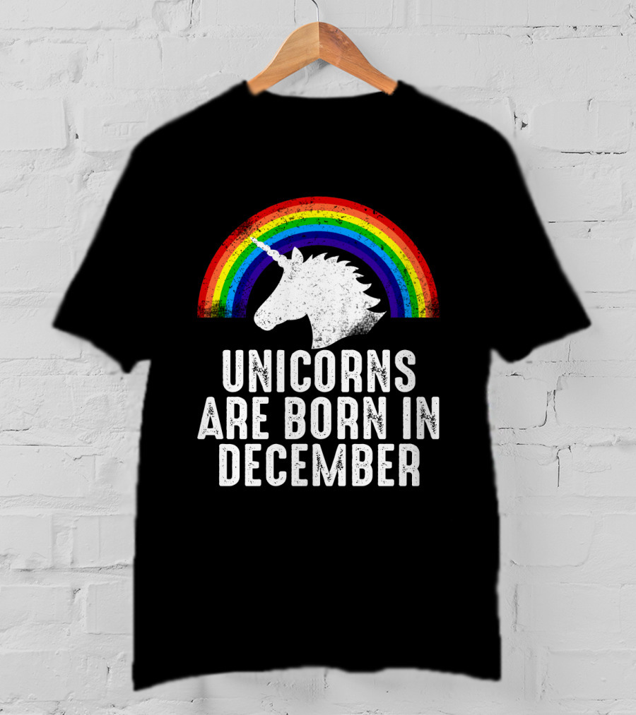 Unicorns Are Born In December Rainbow Pride T-Shirt