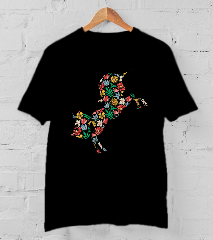 Unicorn Flower Silhouette With Vibrant Floral T-Shirt