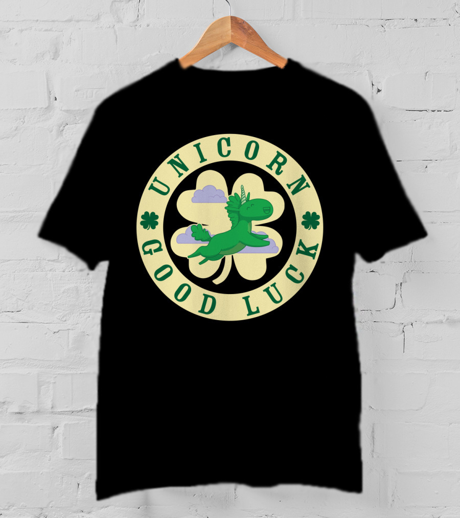 Unicorn Good Luck Clover Cloud Emblem T-Shirt
