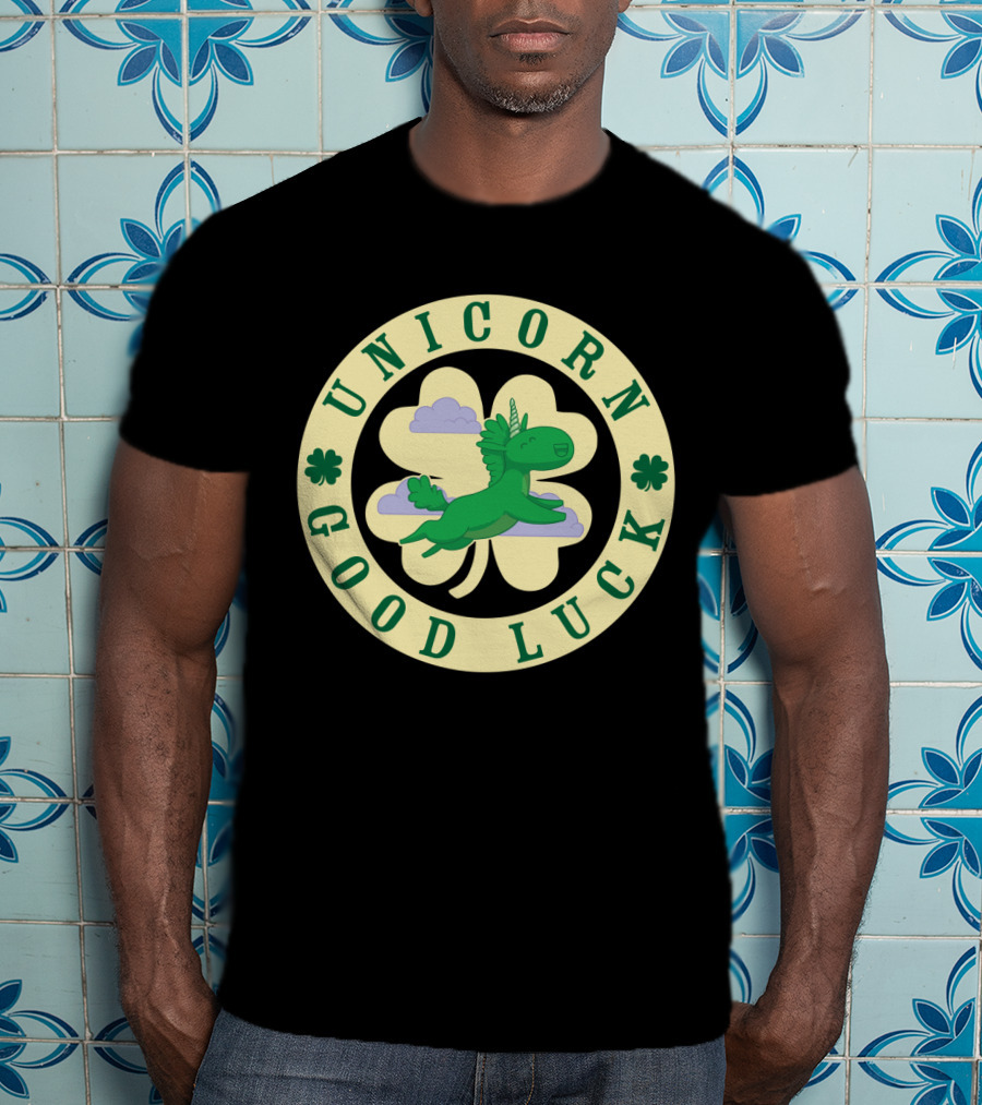 Unicorn Good Luck Clover Cloud Emblem T-Shirt