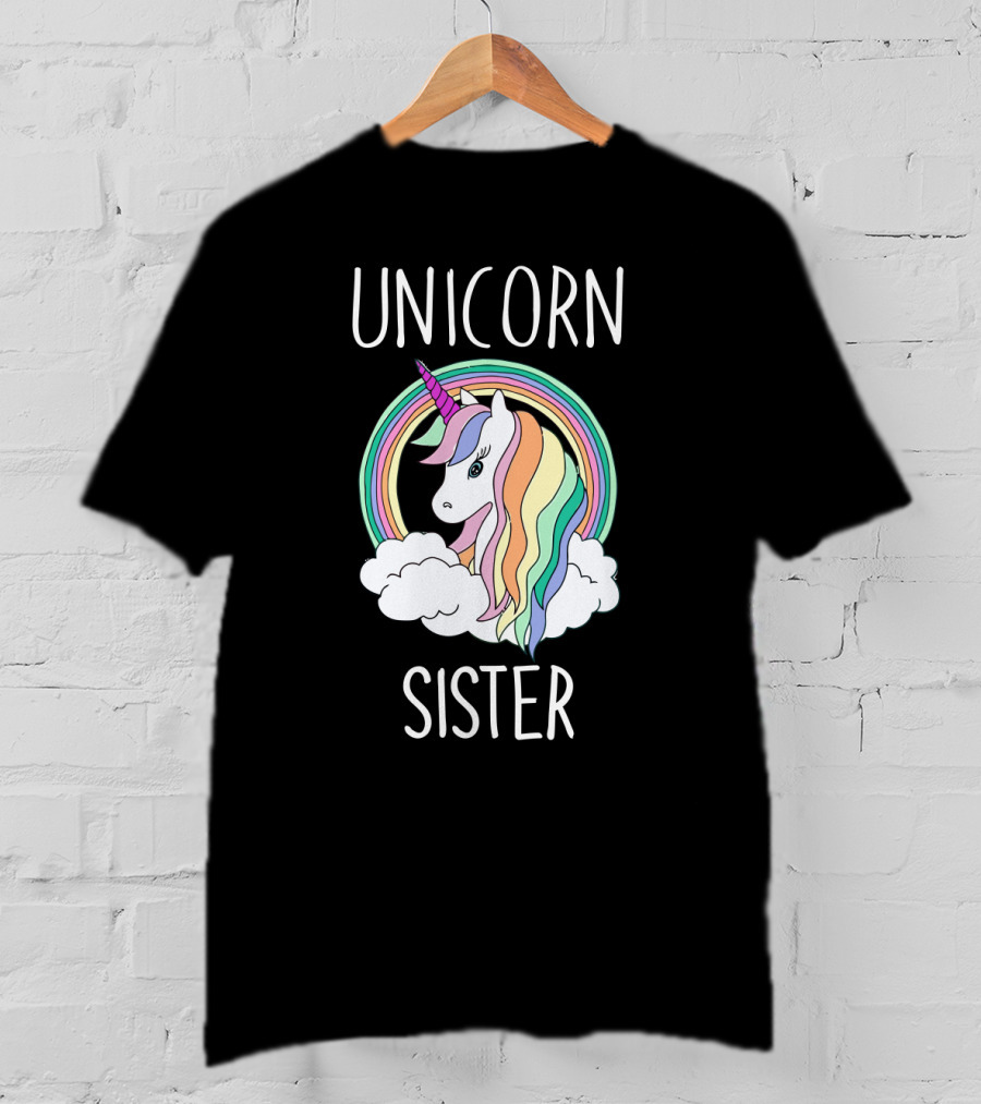 Unicorn Sister Colorful Rainbow Mane In Clouds T-Shirt