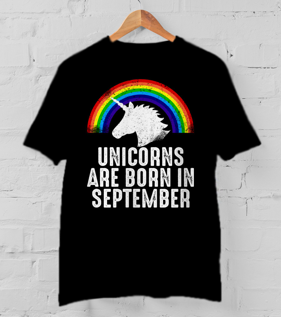 Unicorns Are Born In September Rainbow Unicorn Head T-Shirt