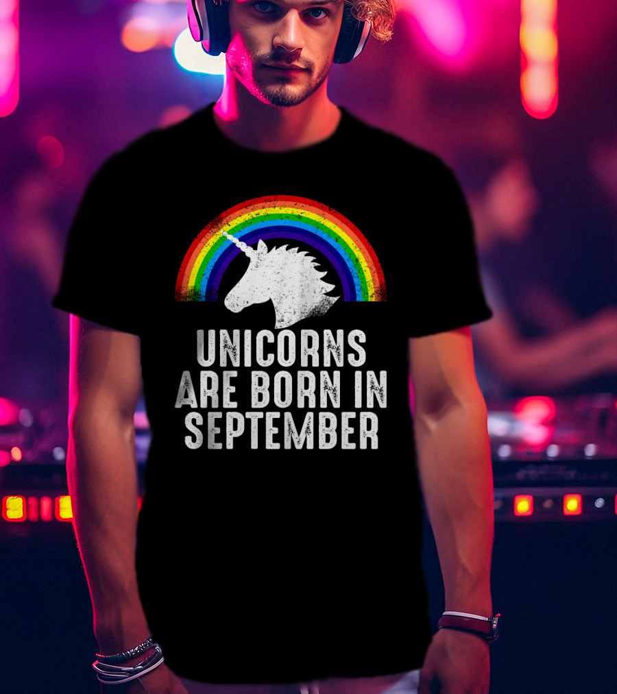 Unicorns Are Born In September Rainbow Unicorn Head T-Shirt