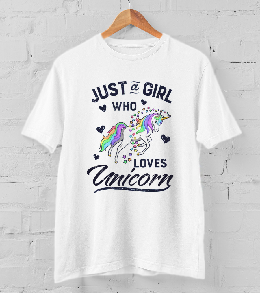 Just A Girl Who Loves Unicorns With Heart Accents And Colorful Mane T-Shirt