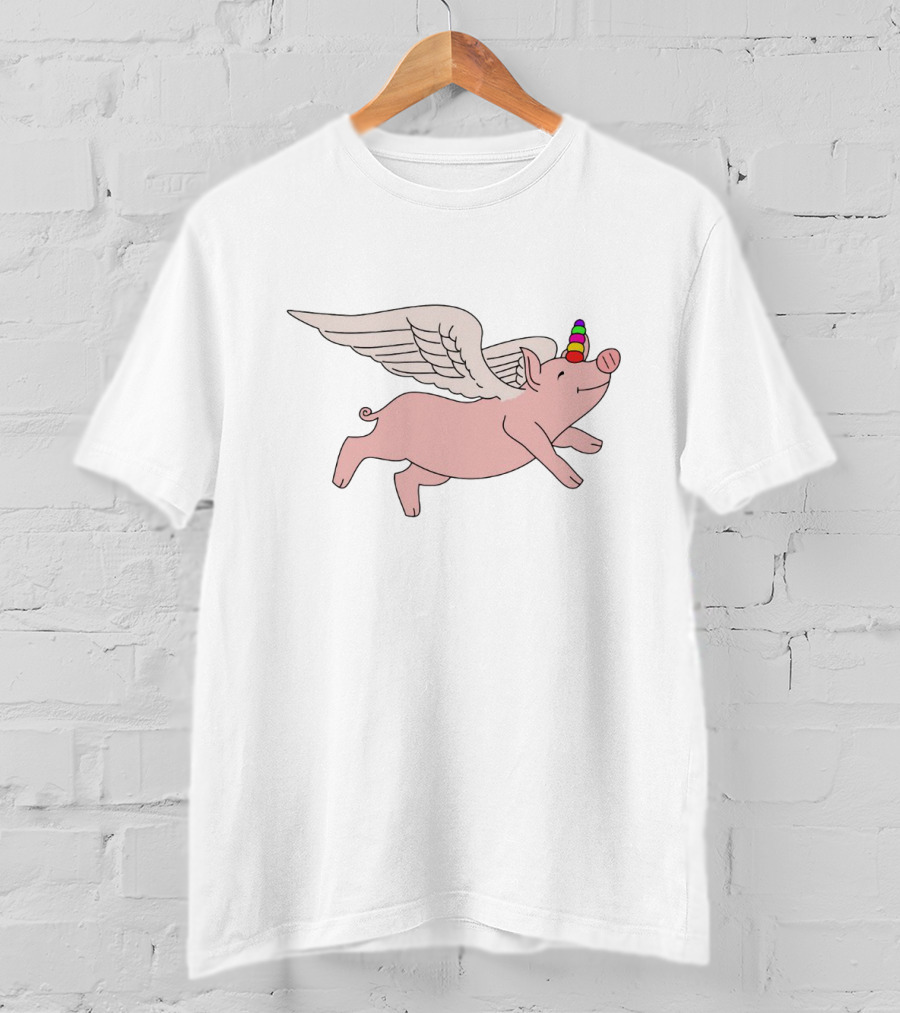 Flying Pig With Rainbow Unicorn Horn And Angel Wings T-Shirt