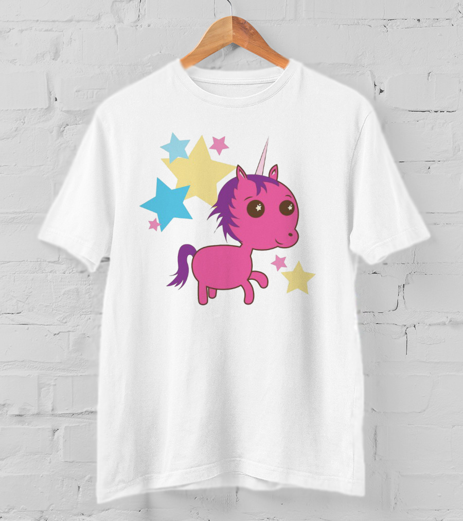 Pink Trippin Sparkles Unicorn With Colorful Stars T-Shirt
