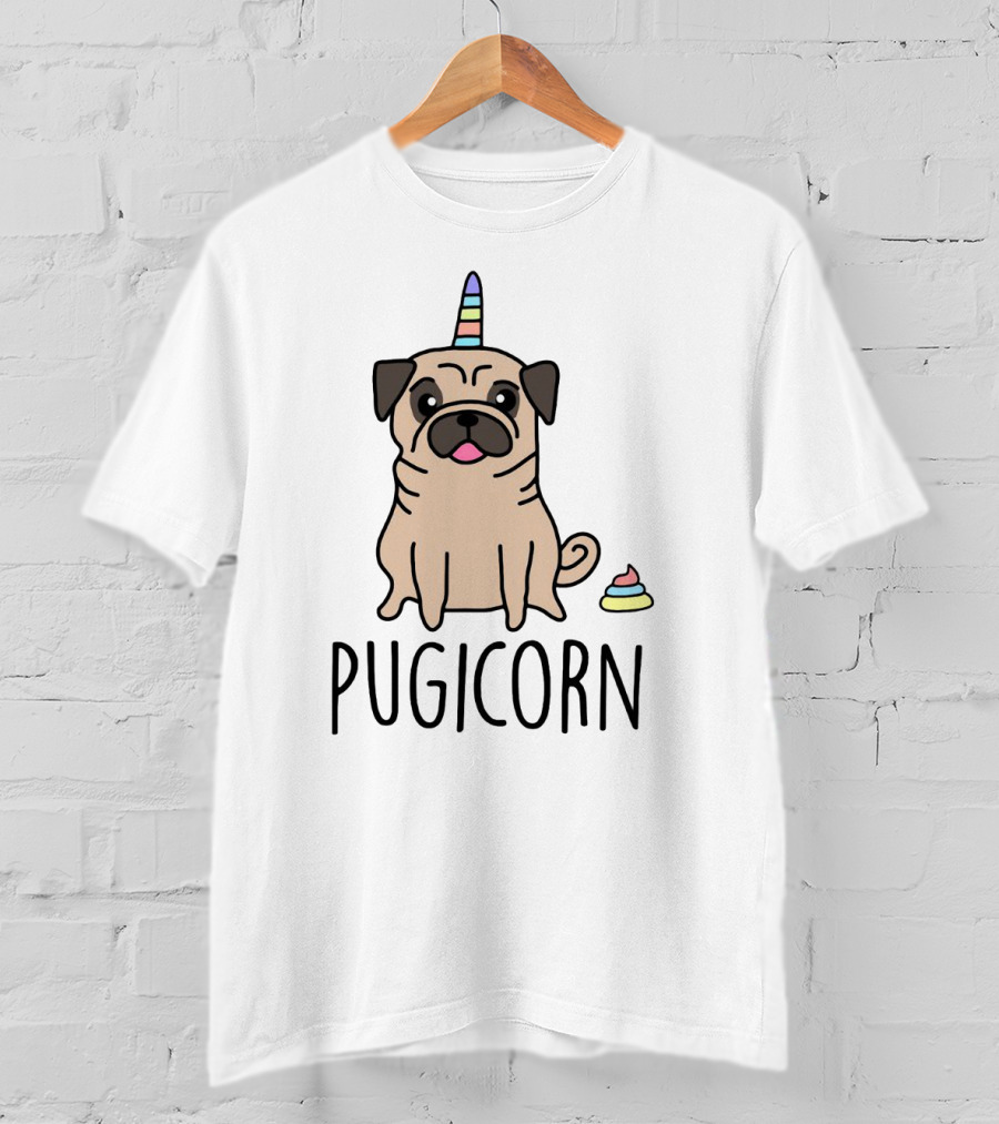 Pugicorn Rainbow Unicorn Horn Pug With Colorful Poop T-Shirt