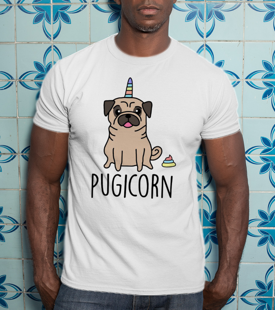 Pugicorn Rainbow Unicorn Horn Pug With Colorful Poop T-Shirt