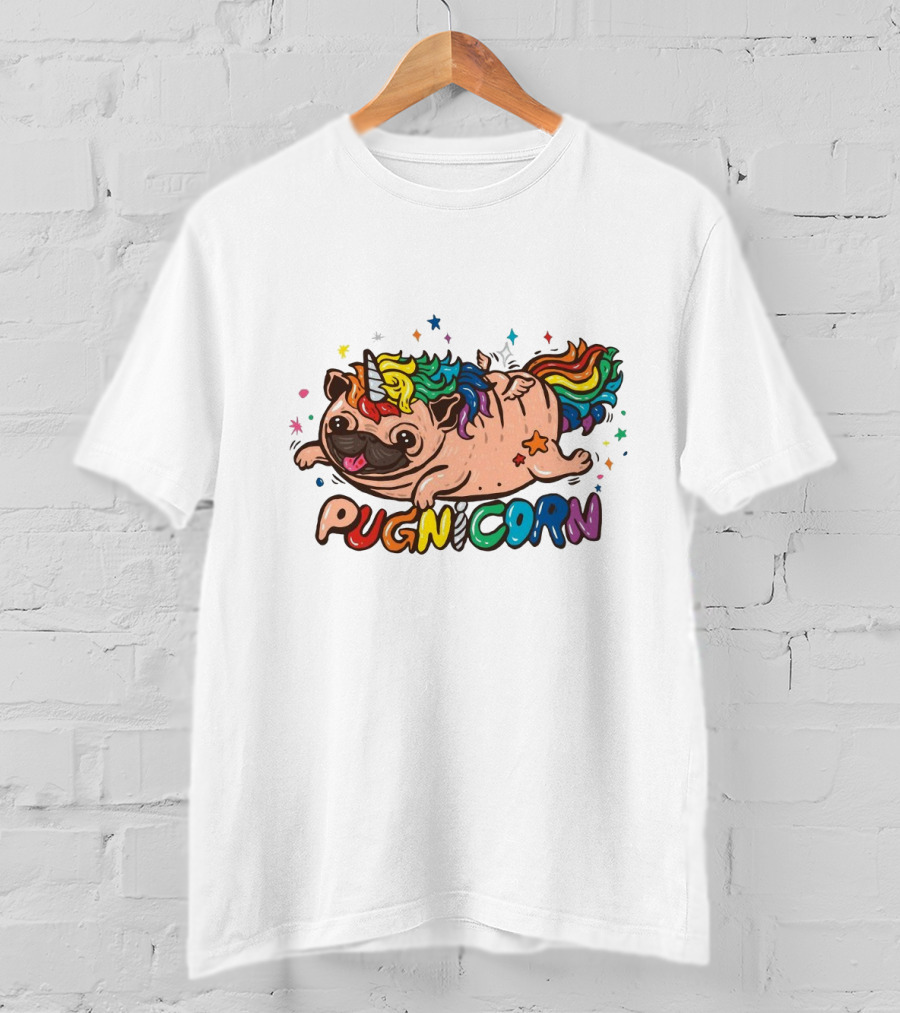 Pugnicorn Rainbow Unicorn Pug With Colorful Star Accents T-Shirt