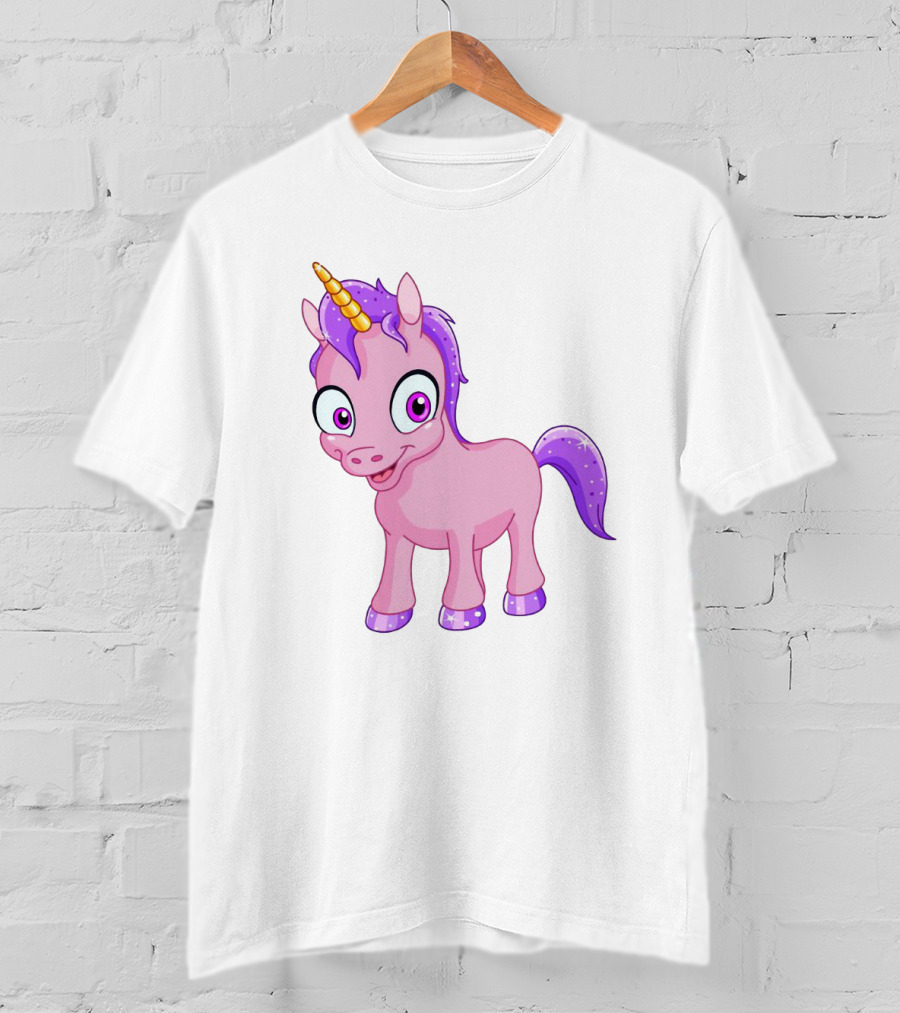 Pink Pony Unicorn With Purple Mane And Sparkling Horn T-Shirt