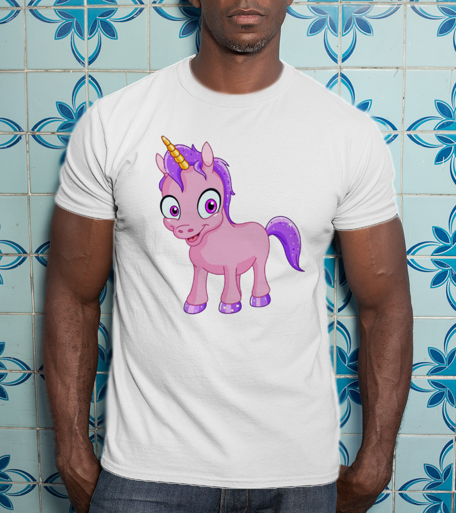 Pink Pony Unicorn With Purple Mane And Sparkling Horn T-Shirt
