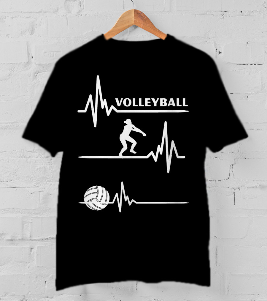 Volleyball Heartbeat Player Silhouette With Ball And Pulse Lines T-Shirt