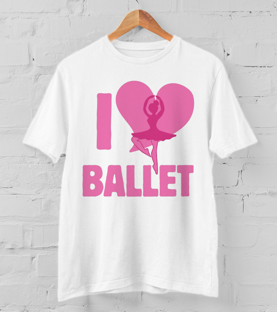 I Heart Ballet Pink Ballerina Silhouette In Love Heart T-Shirt