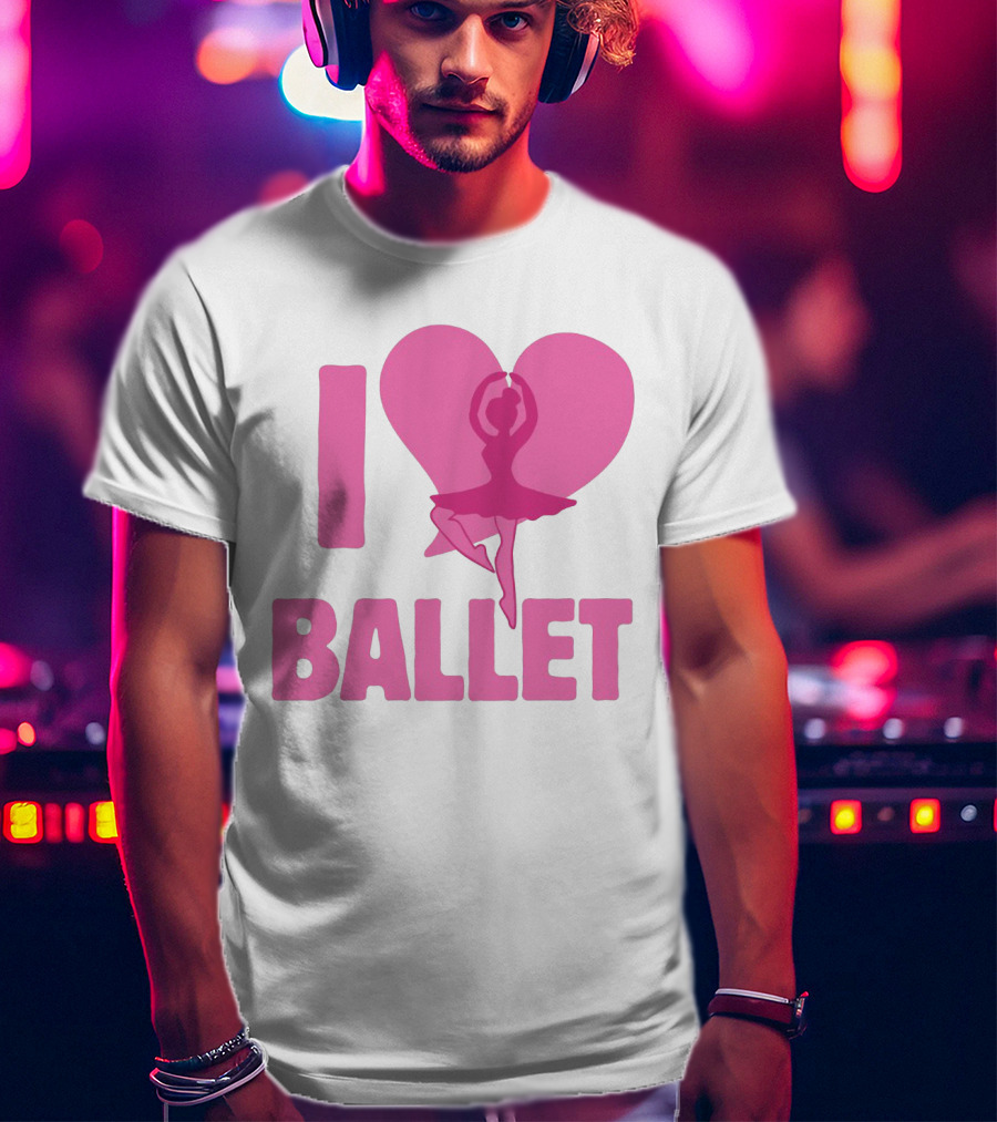 I Heart Ballet Pink Ballerina Silhouette In Love Heart T-Shirt