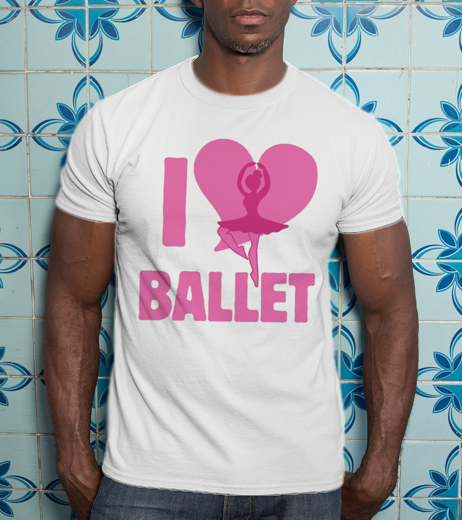 I Heart Ballet Pink Ballerina Silhouette In Love Heart T-Shirt