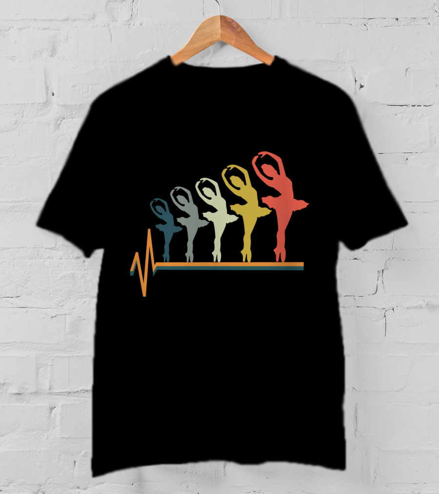 Ballet Dancers Heartbeat Line Art Gradient T-Shirt
