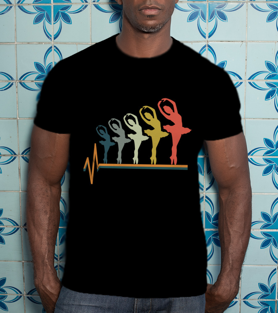 Ballet Dancers Heartbeat Line Art Gradient T-Shirt