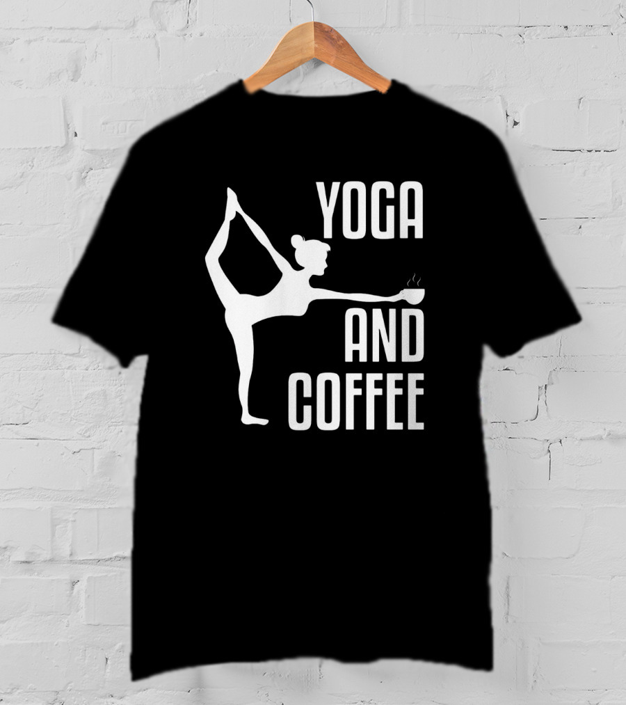 Yoga And Coffee Silhouette Pose With Hot Beverage In Hand T-Shirt