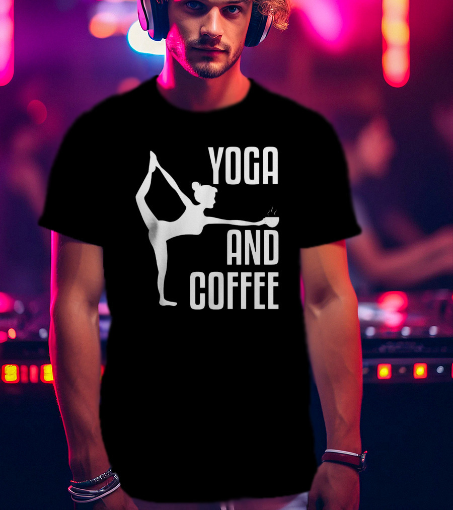 Yoga And Coffee Silhouette Pose With Hot Beverage In Hand T-Shirt