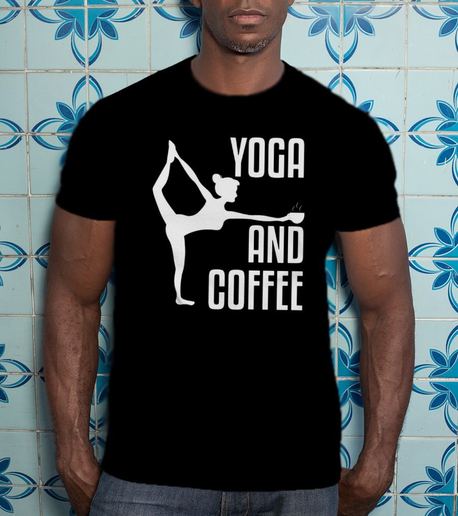 Yoga And Coffee Silhouette Pose With Hot Beverage In Hand T-Shirt
