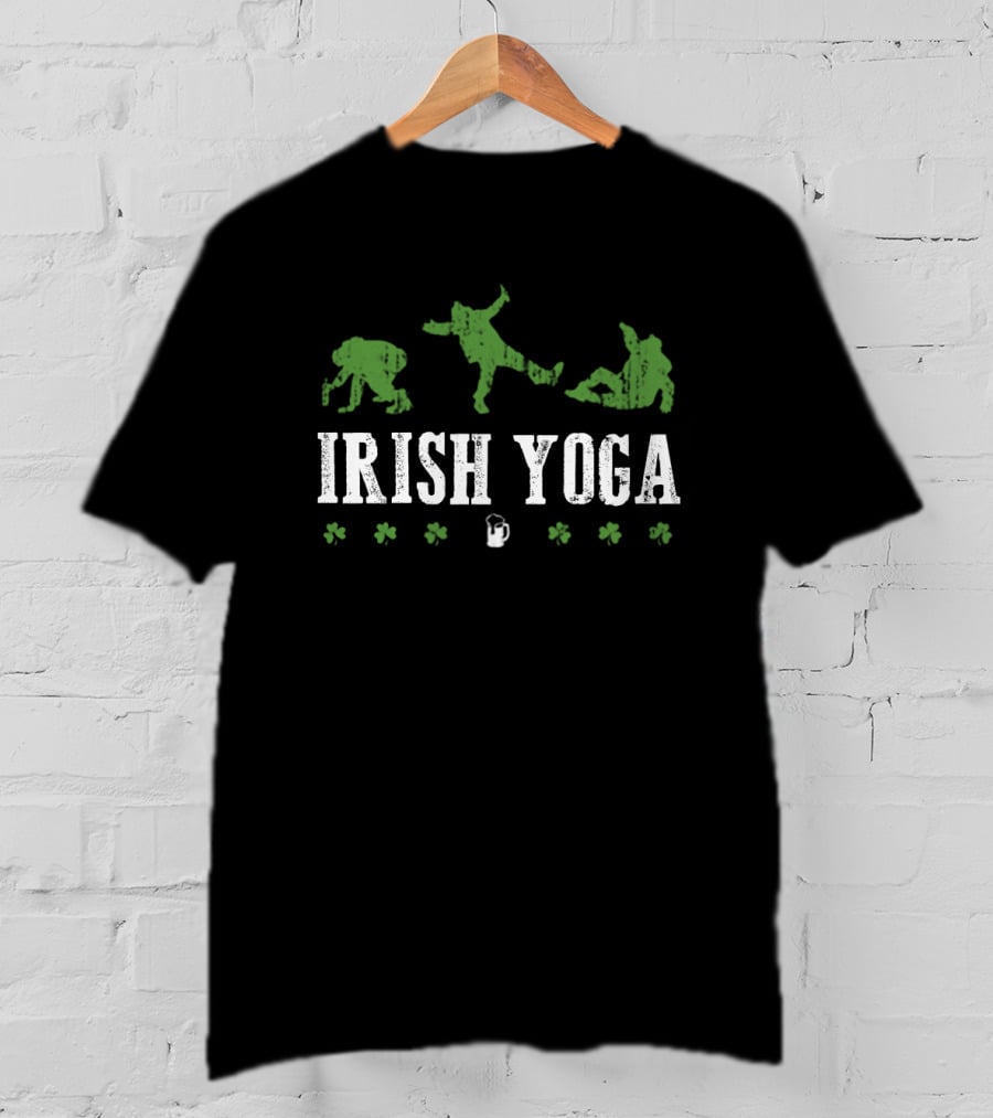 Irish Yoga Drinking Humor With Green Poses And Shamrocks T-Shirt
