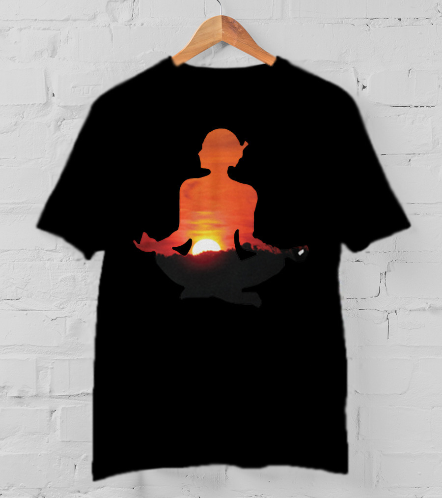 Yoga Meditation Silhouette Over Vibrant Sunset Horizon T-Shirt