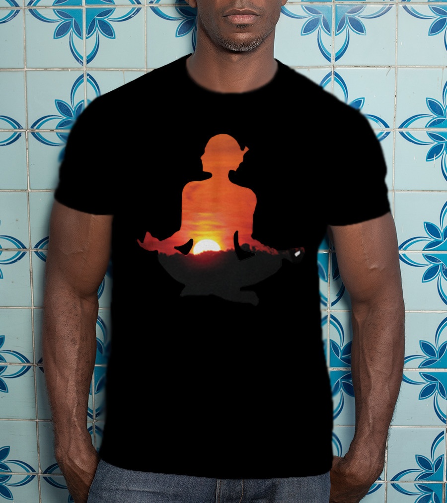 Yoga Meditation Silhouette Over Vibrant Sunset Horizon T-Shirt
