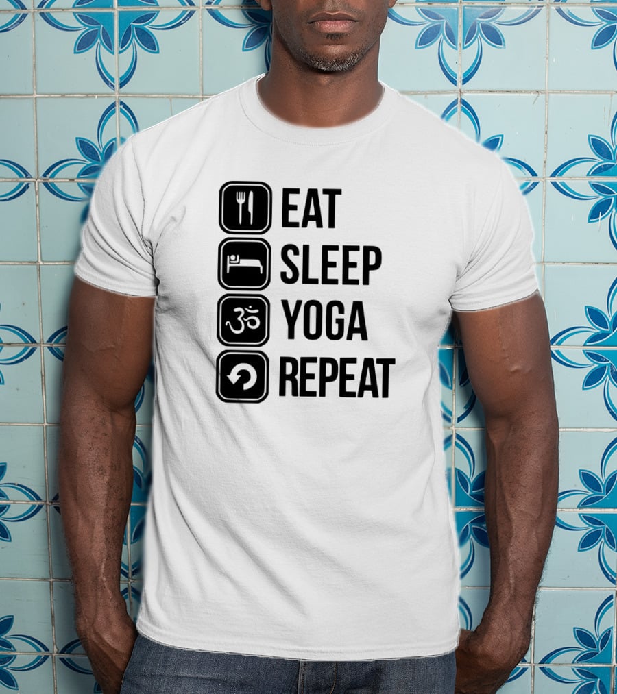 Eat Sleep Yoga Repeat Om Symbol Icons Sequence T-Shirt