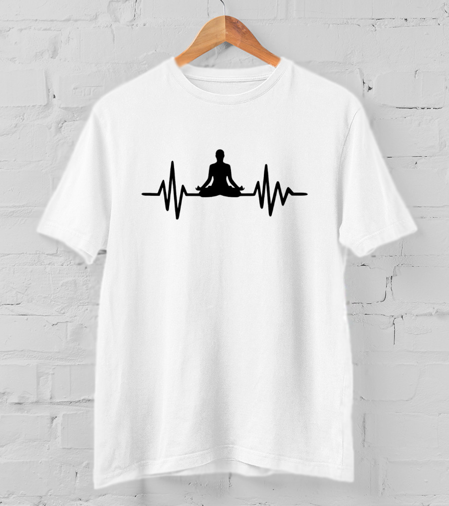 Yoga Heartbeat Meditative Pose With EKG Line T-Shirt