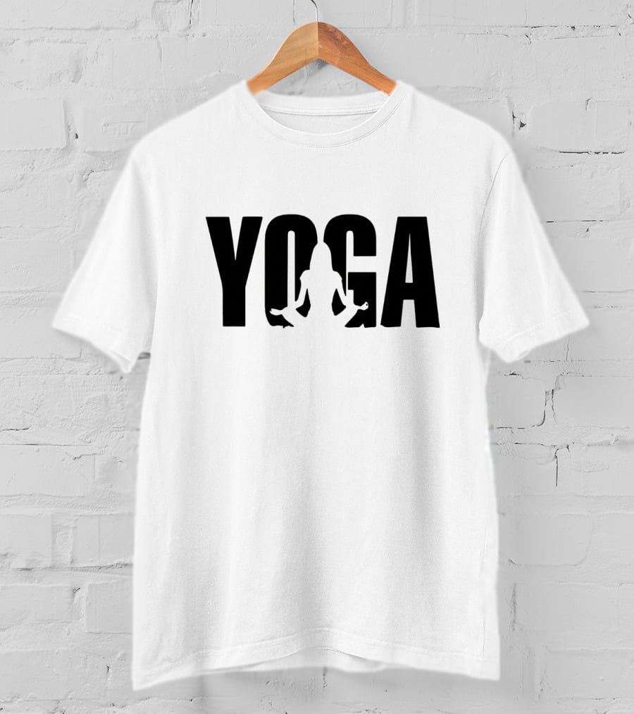 Yoga Silhouette Sitting Pose In Stylized Text T-Shirt