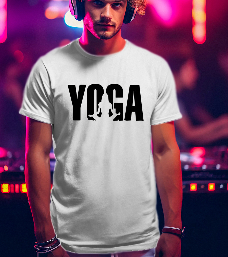 Yoga Silhouette Sitting Pose In Stylized Text T-Shirt