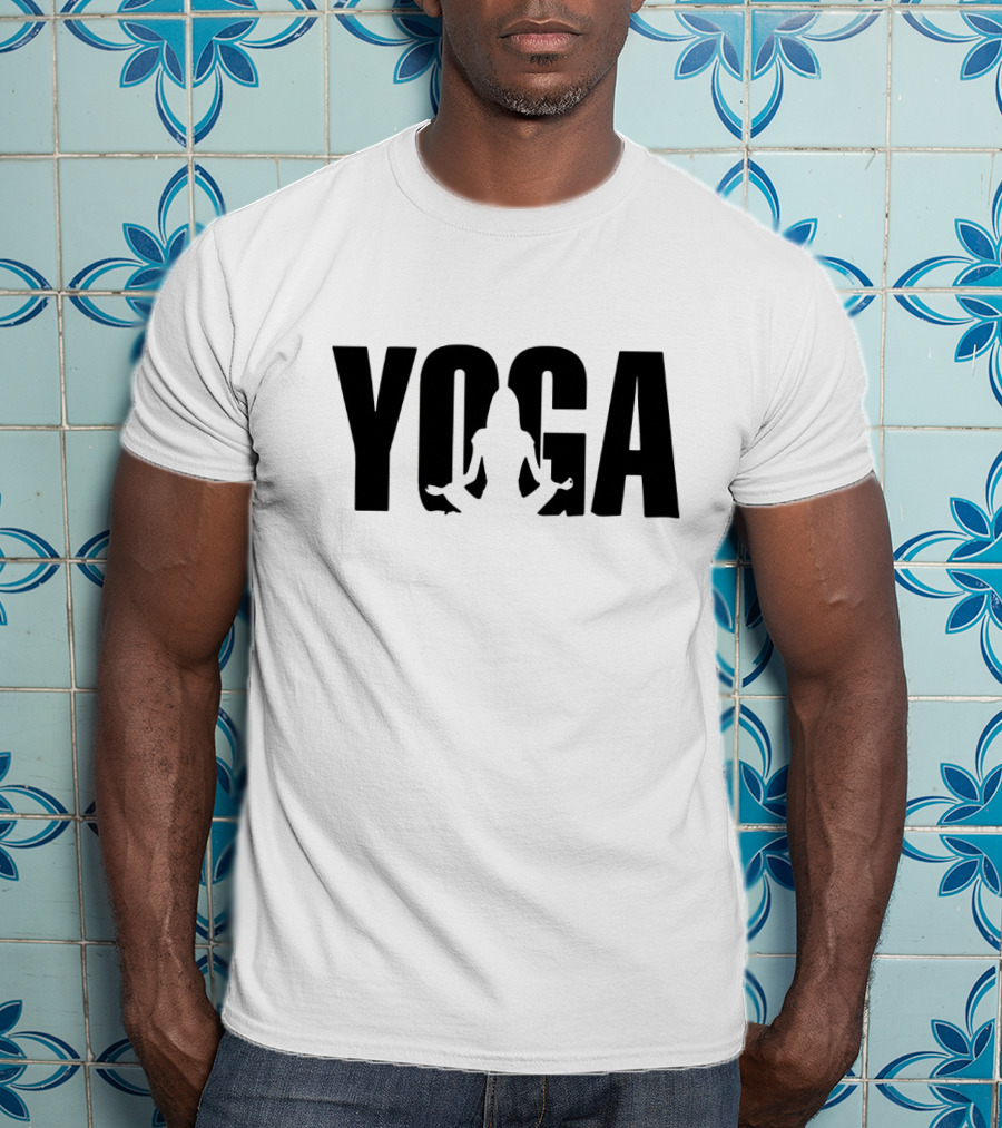 Yoga Silhouette Sitting Pose In Stylized Text T-Shirt
