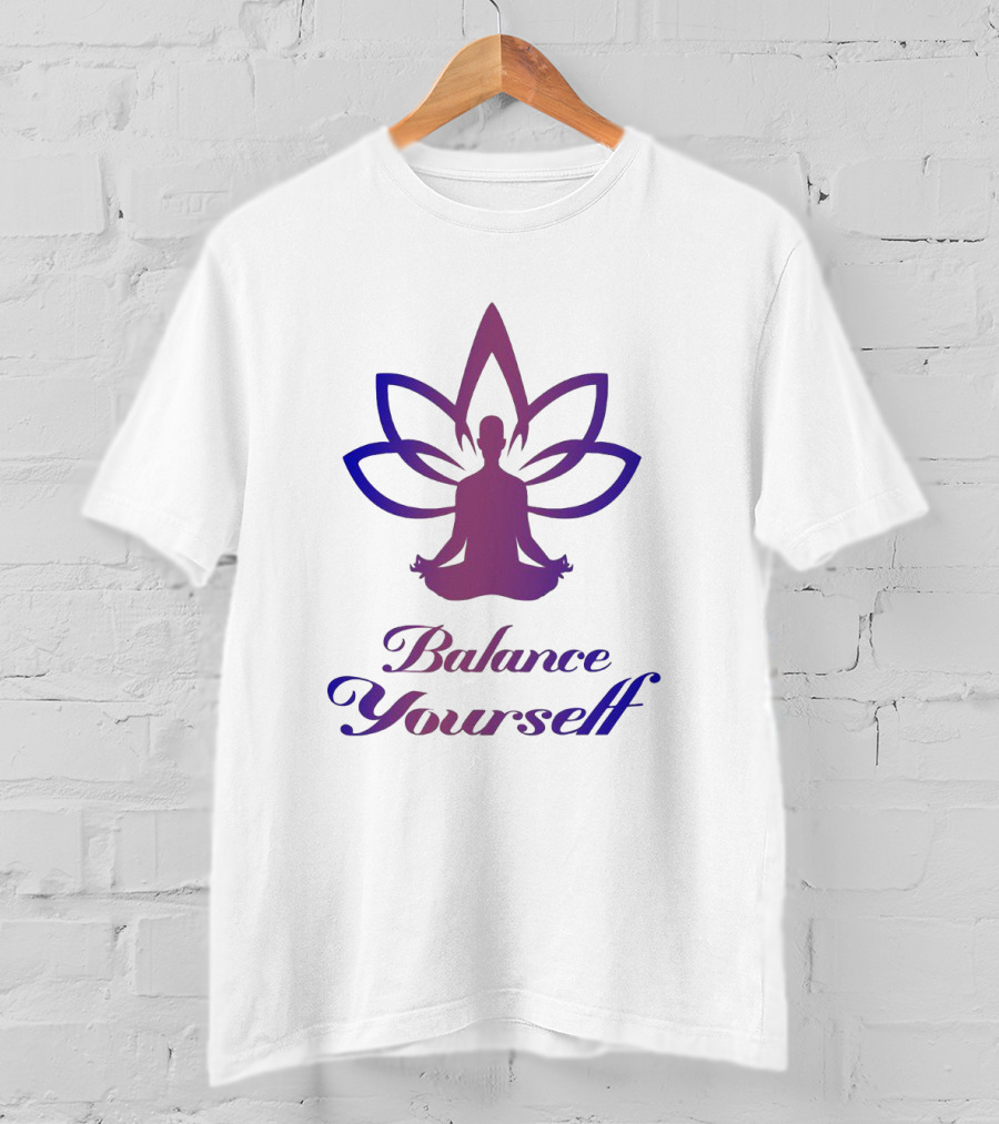 Balance Yourself Yoga Meditation Silhouette With Lotus Flower T-Shirt